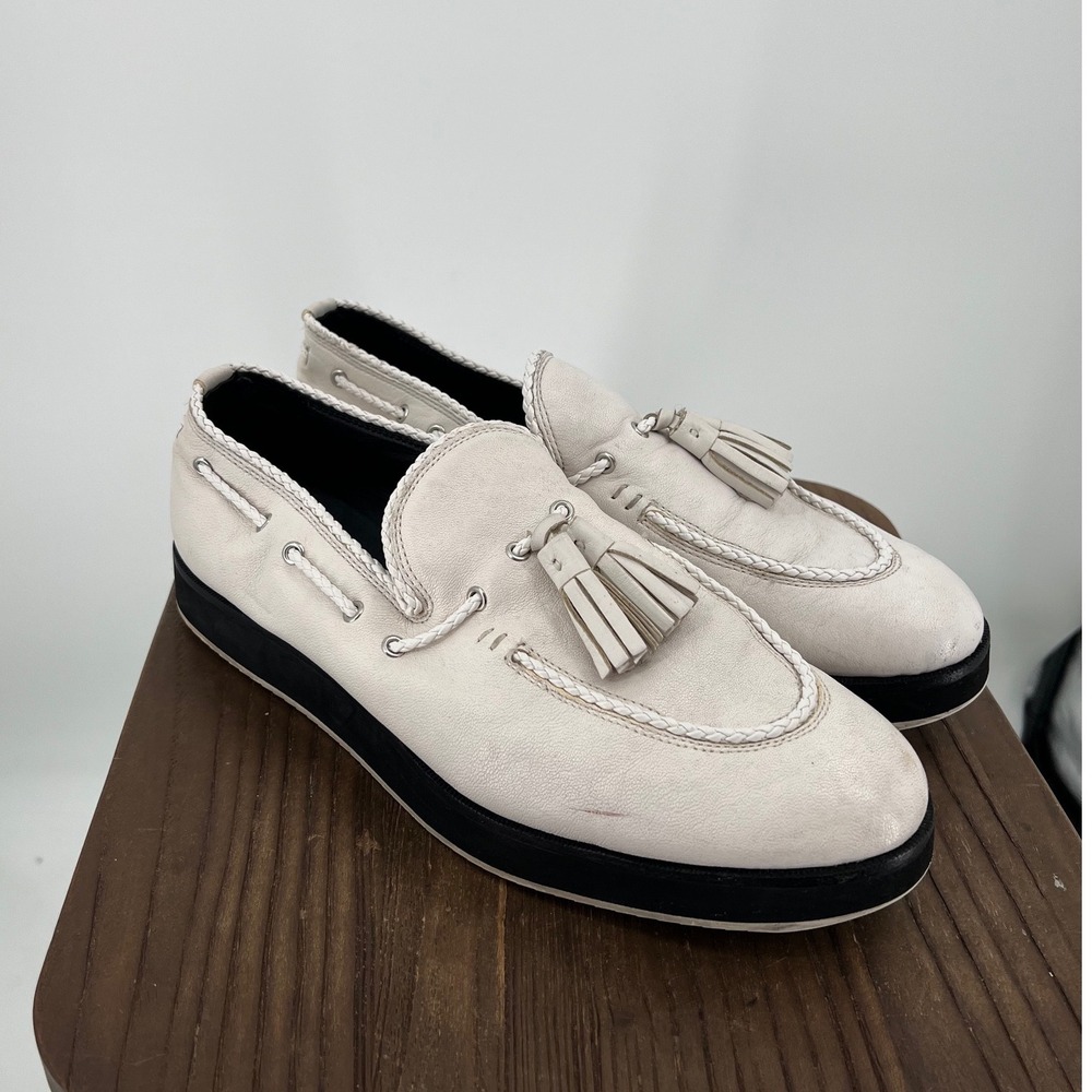Rag & Bone White Leather Tassel Loafers Platform Ripple Sole Shoes Size 41
